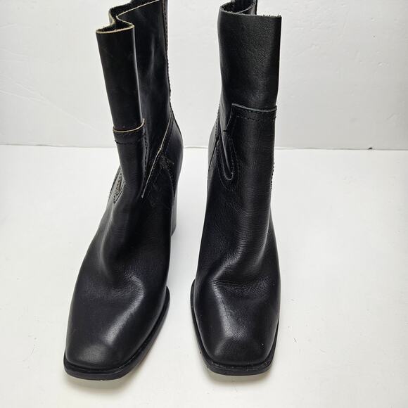 Splendid‎ Leather Stacked Heeled Booties 8 Black Boots Square Toe - Picture 4 of 11